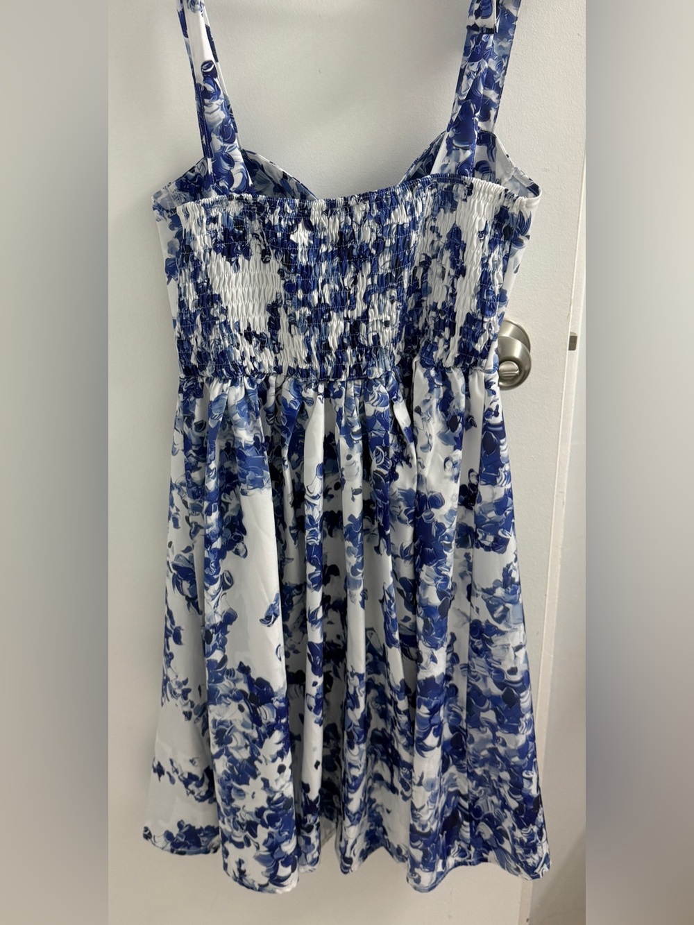Blue & White Floral Chinoiserie Tie-Shoulder Bustier Dress (Size S) - Picture 2 of 6
